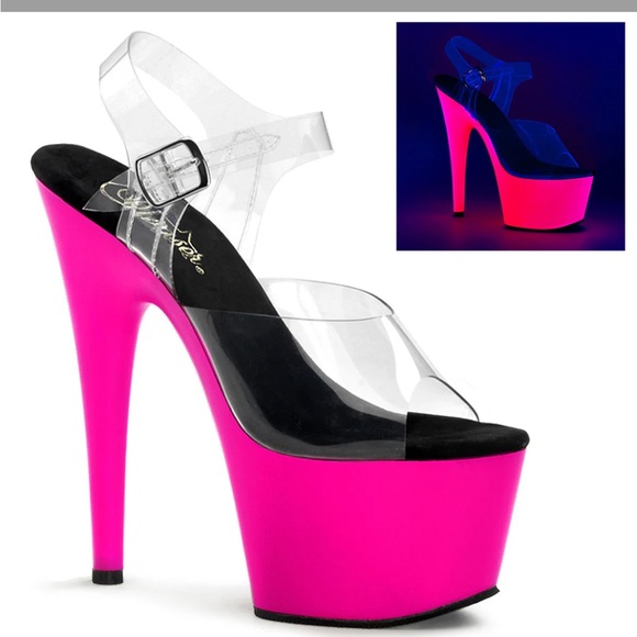 Pleaser Pink Heels with Clear Straps - Picture 3 of 3